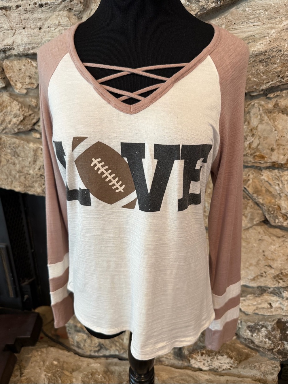 Live Love Gameday Football Crisscross Long-Sleeve Top - Mauve/Tan & Cream